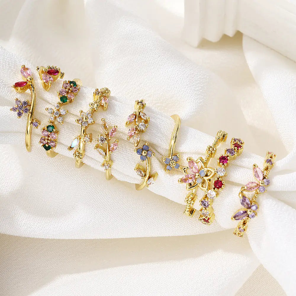 Brass Butterfly Design Colored CZ Adjustable Rings