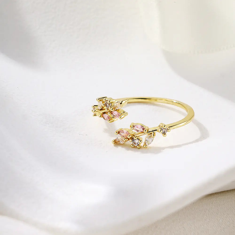 New Arrival Flower Brass CZ Opening Rings