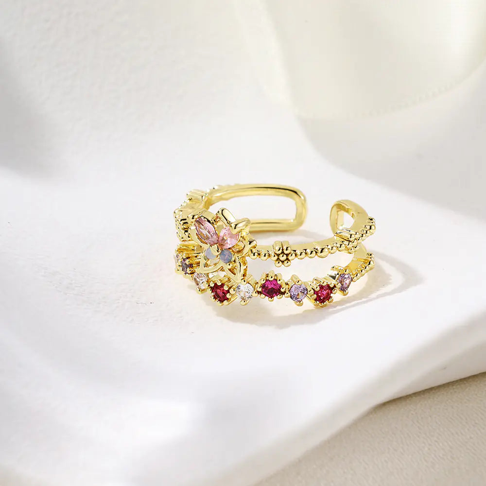 Colored CZ Flower Brass Opening Rings