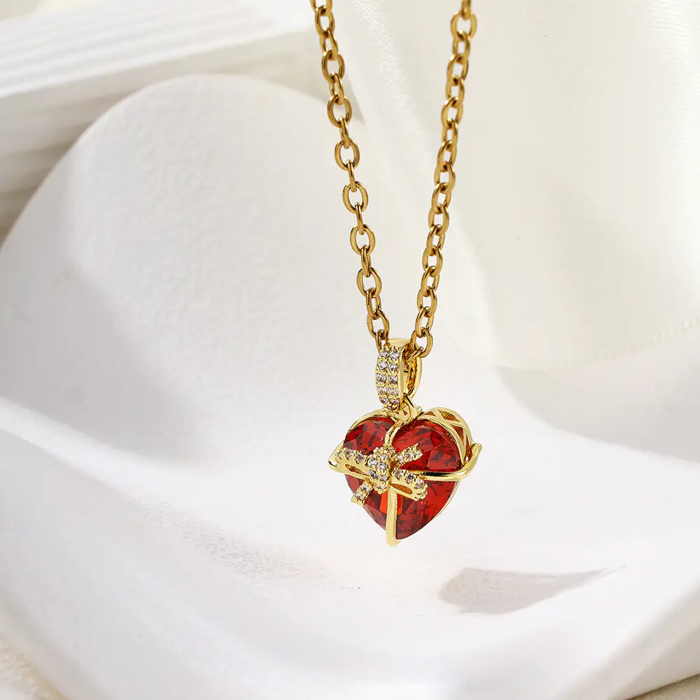 Red Heart Bow Love Pendant Necklace