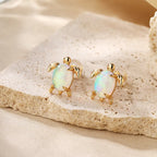 925 Sterling Silver Geometric Turtle Opal Earring