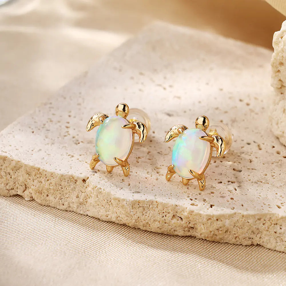 925 Sterling Silver Geometric Turtle Opal Earring