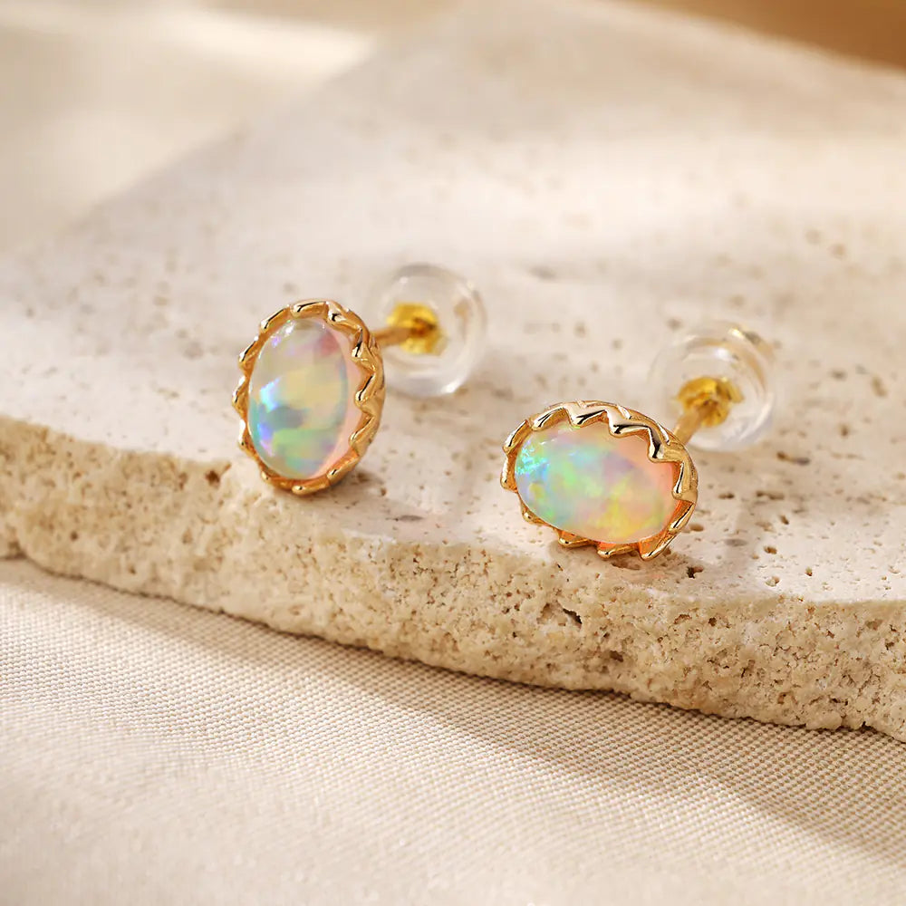 S925 Egg Shape Design Opal Earrings Supplier