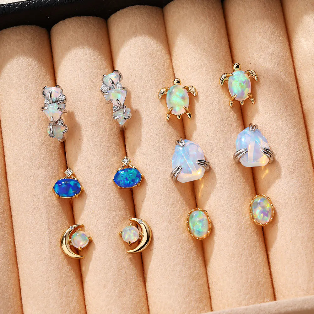 S925 Moon Design Opal Vintage Earrings