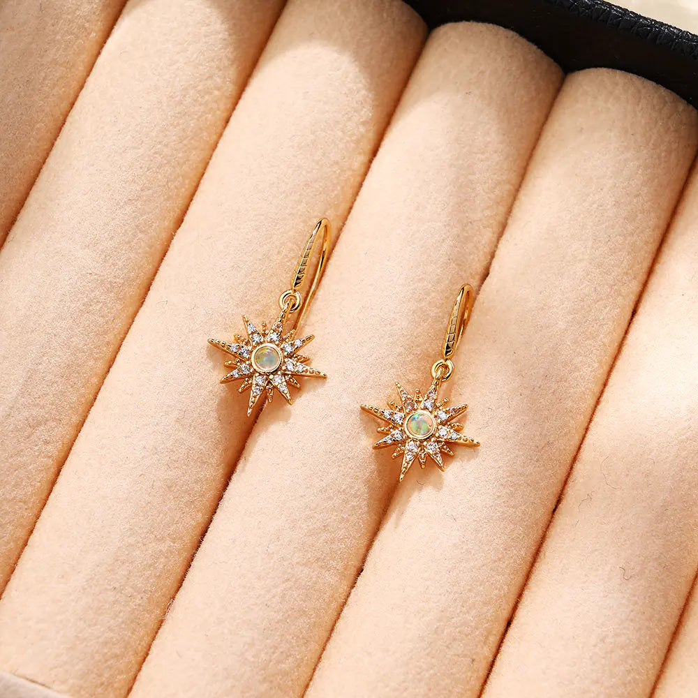 S925 Sun Design Opal Vintage Earrings