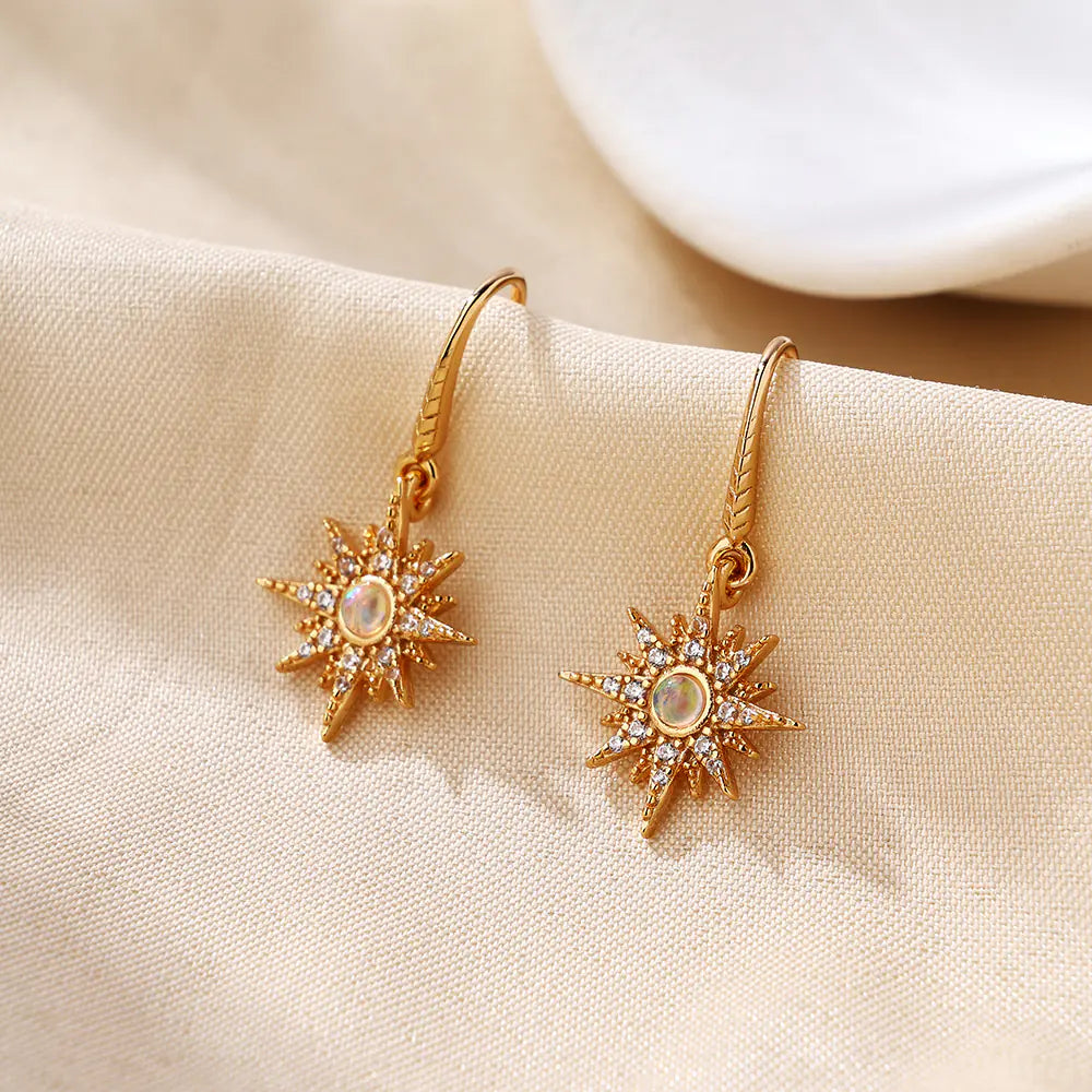 S925 Sun Design Opal Vintage Earrings