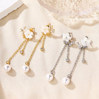 Brass Pearl Flower Stud Earrings