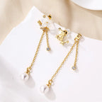 Brass Pearl Flower Stud Earrings