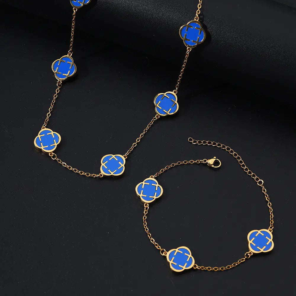 Trendy Vintage Blue Lucky Flower Charm Chain