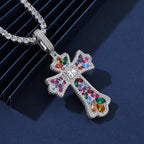 Multi Cutting Colorful Diamond Cross Charm Pendant