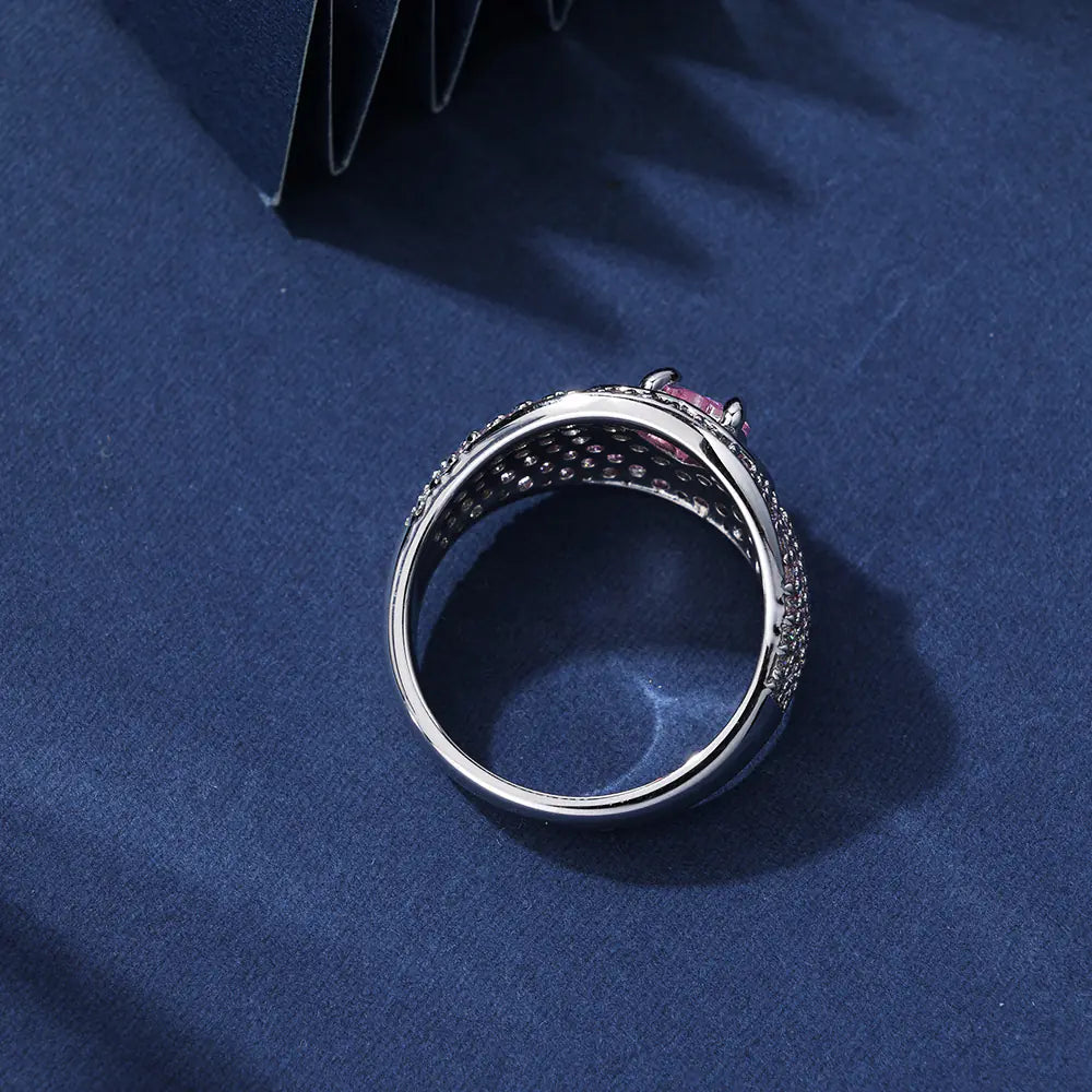 New Fashion Brass Clear Pink CZ Heart Ring