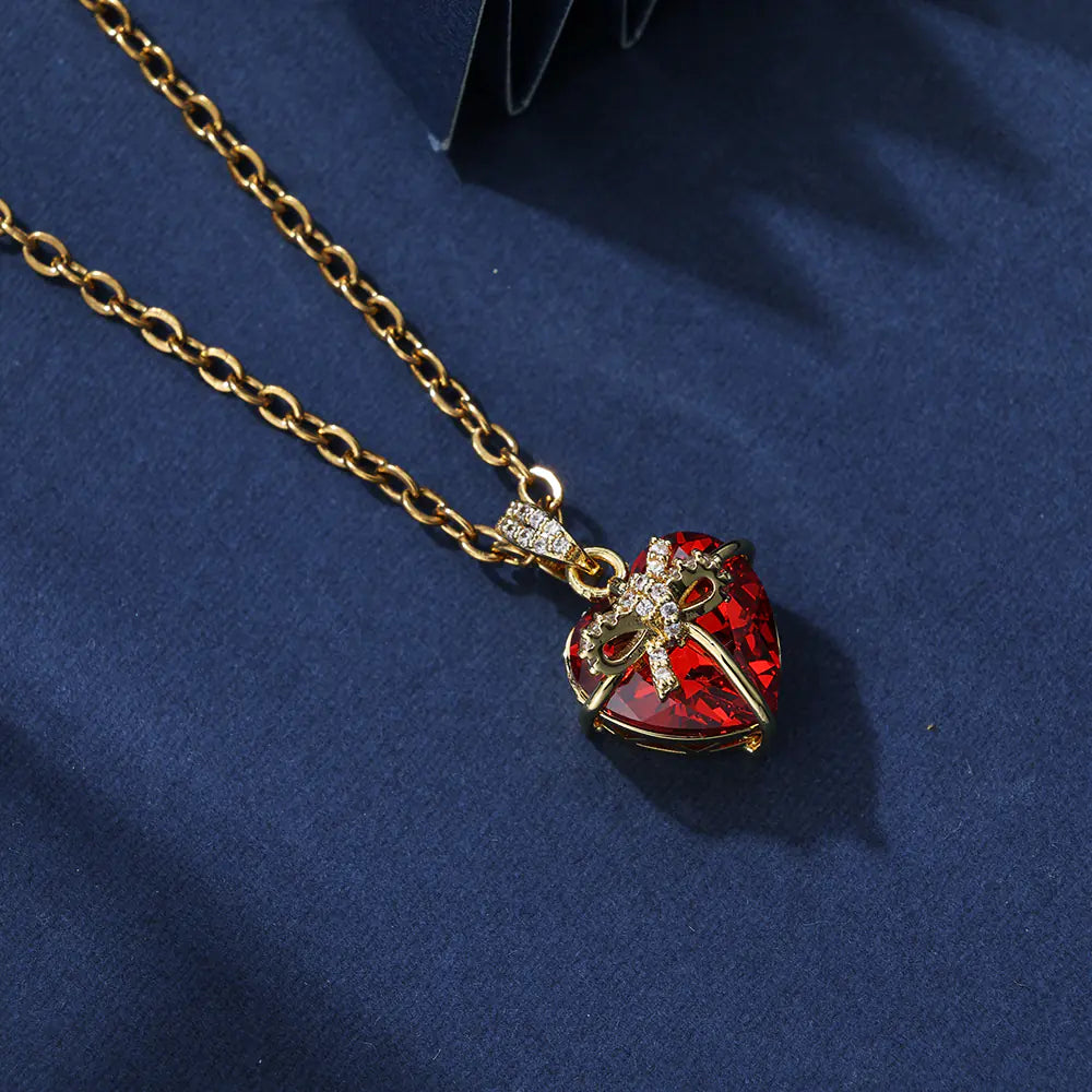 Red Heart Bow Love Pendant Necklace
