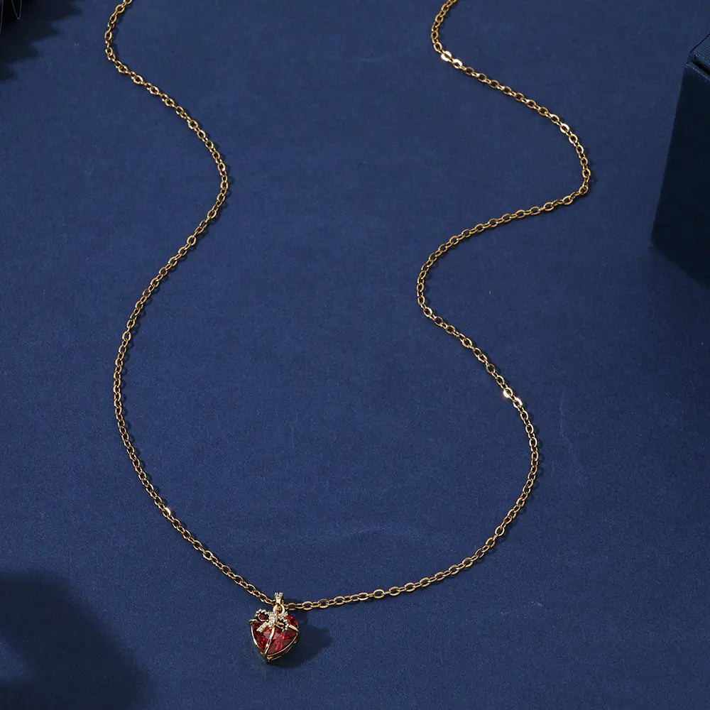 Red Heart Bow Love Pendant Necklace