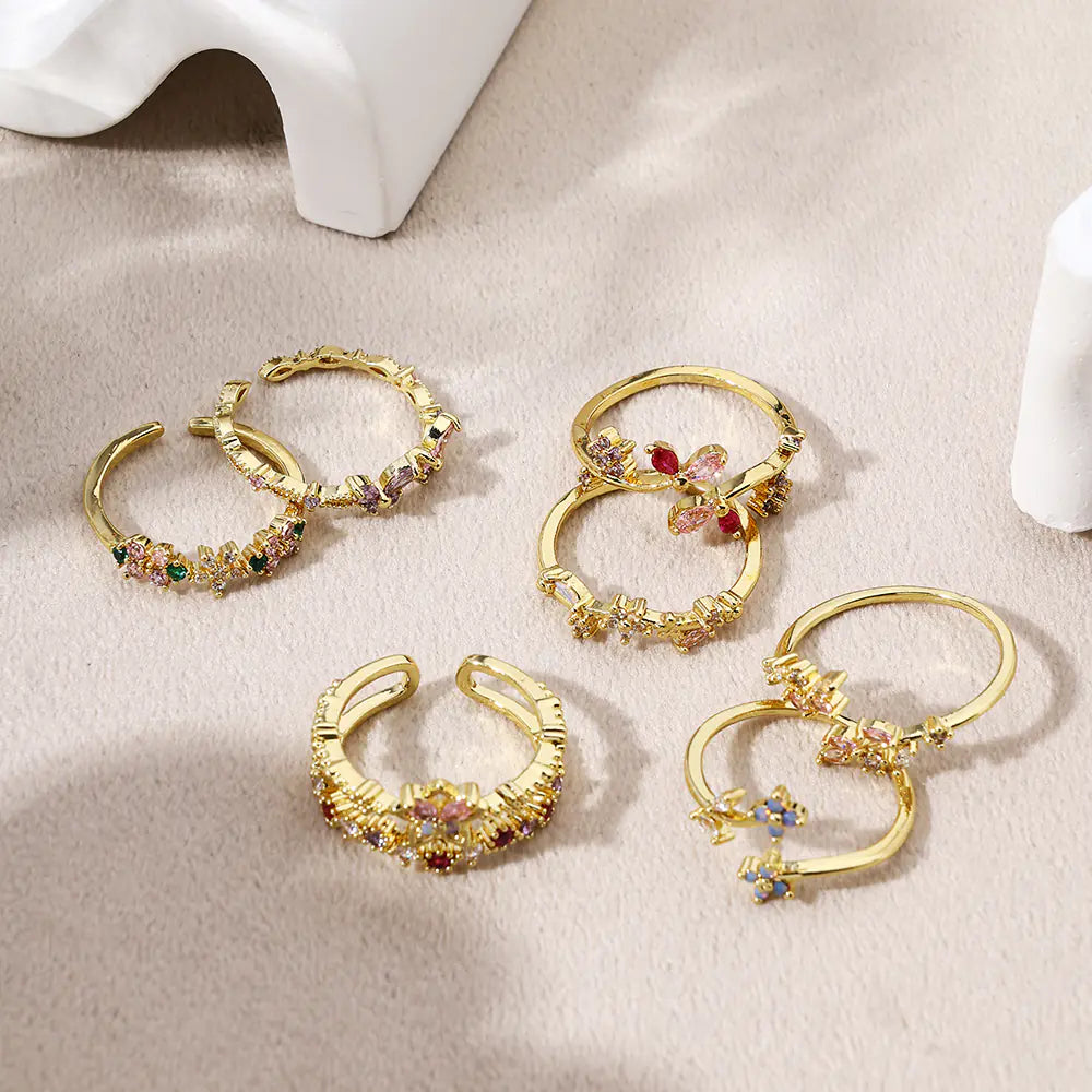 New Arrival Flower Brass CZ Opening Rings