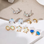 S925 Moon Design Opal Vintage Earrings