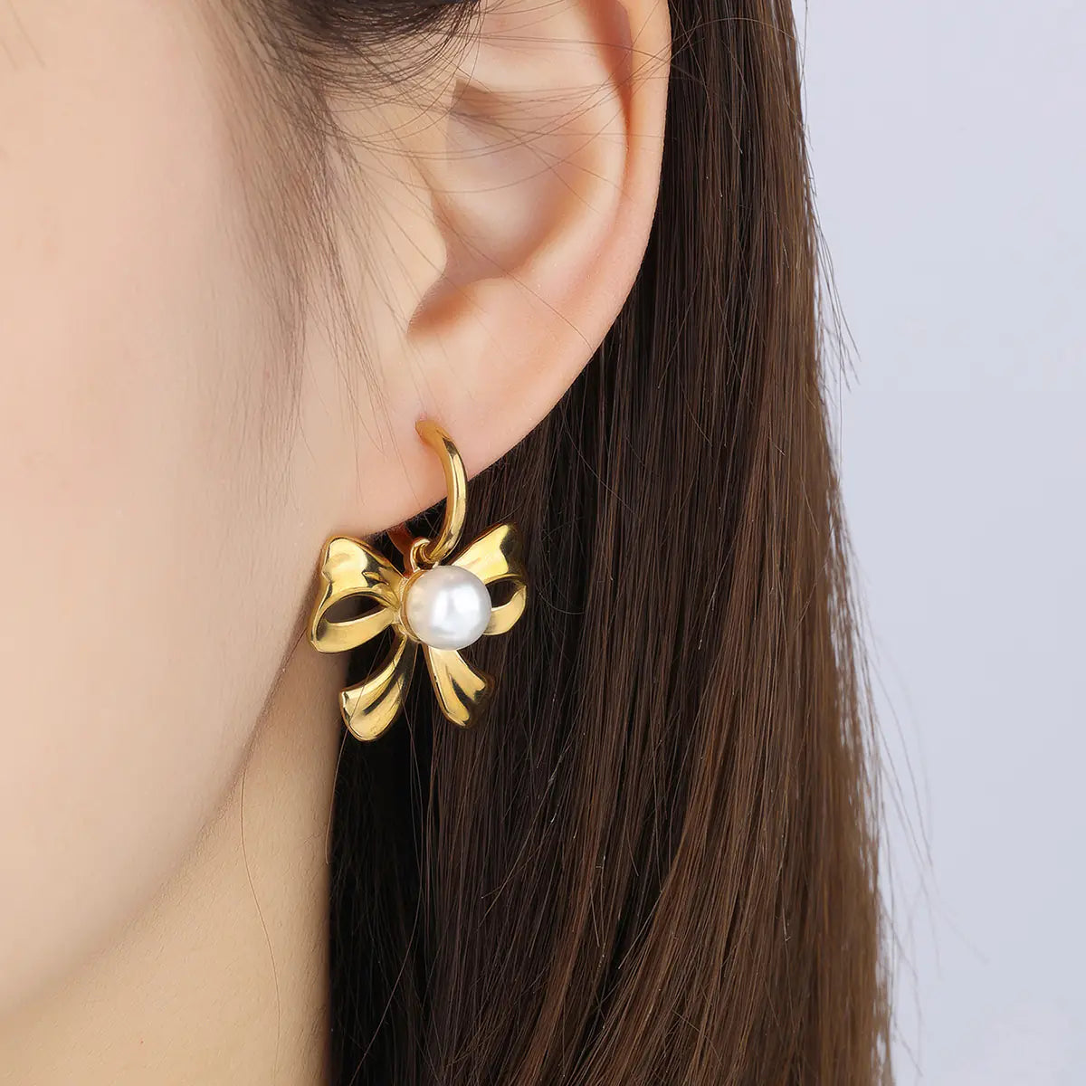 Fashion Stainless Steel Butterfly Pearl Hoop Earrings