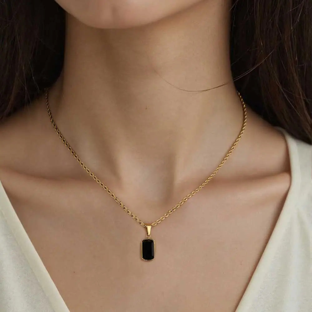 New Stainless Steel Black Emerald Cut CZ Pendant