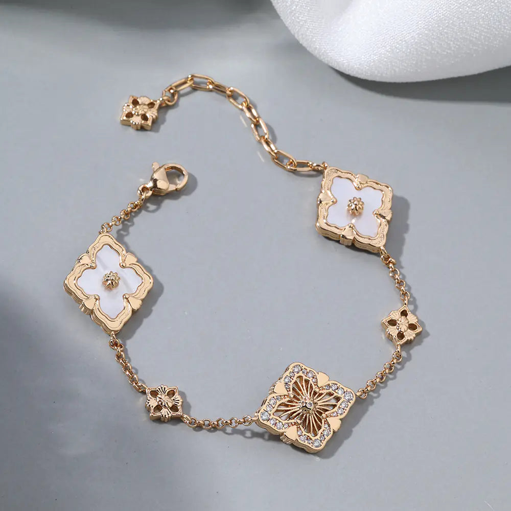 Stainless Steel Diamond Flower Clover Bracelet