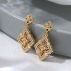 Vintage Brass Cz Chunky Flower Stud Earrings