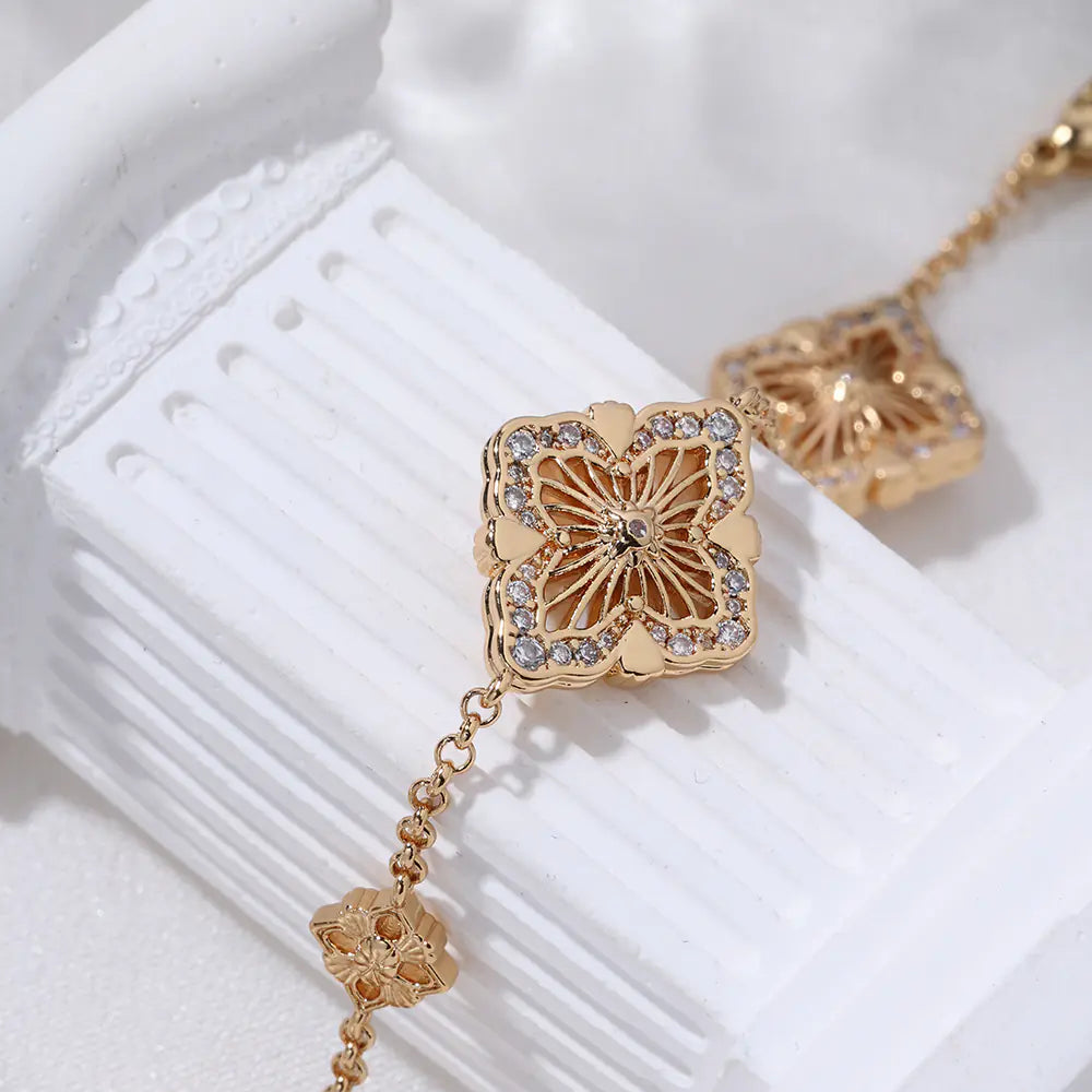 Stainless Steel Diamond Flower Clover Bracelet