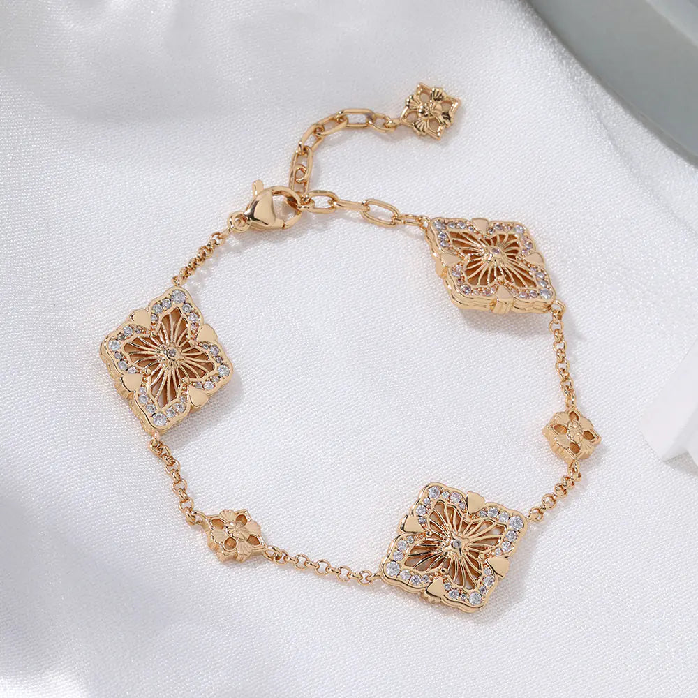 Stainless Steel Diamond Flower Clover Bracelet