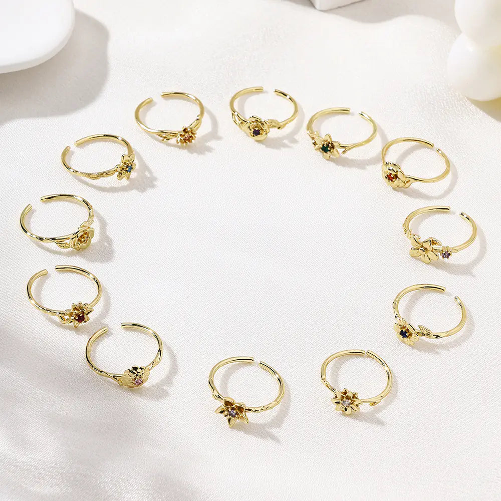 Adjustable Various Flower Design Brass Rings
