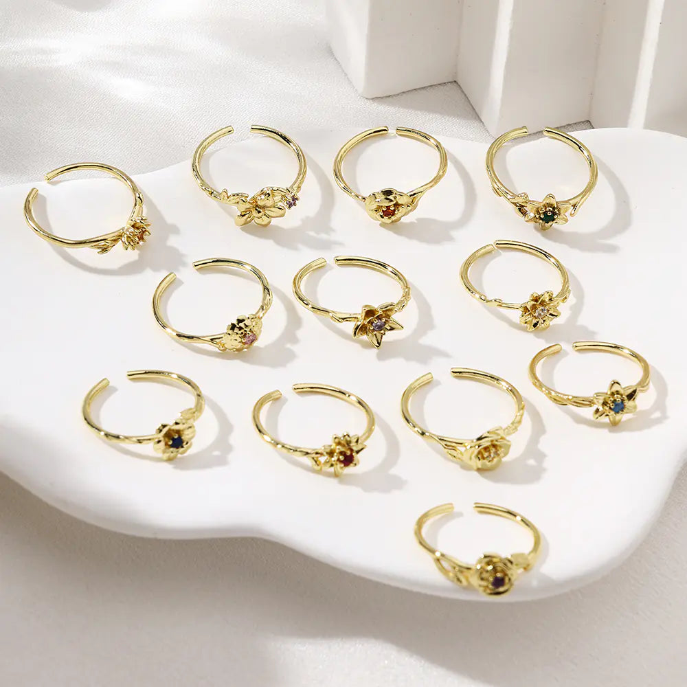 Adjustable Various Flower Design Brass Rings