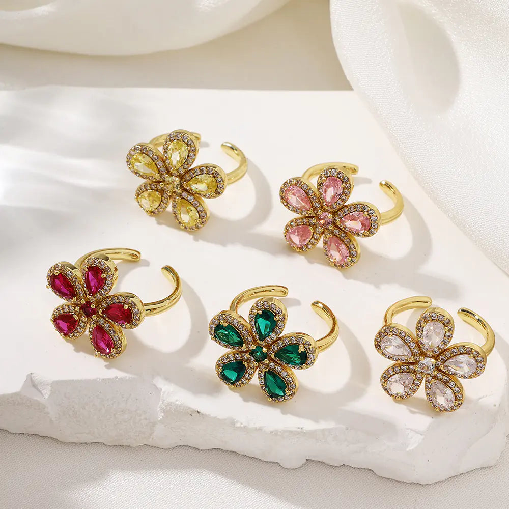 Brass CZ Flower Styles Ladies Rings