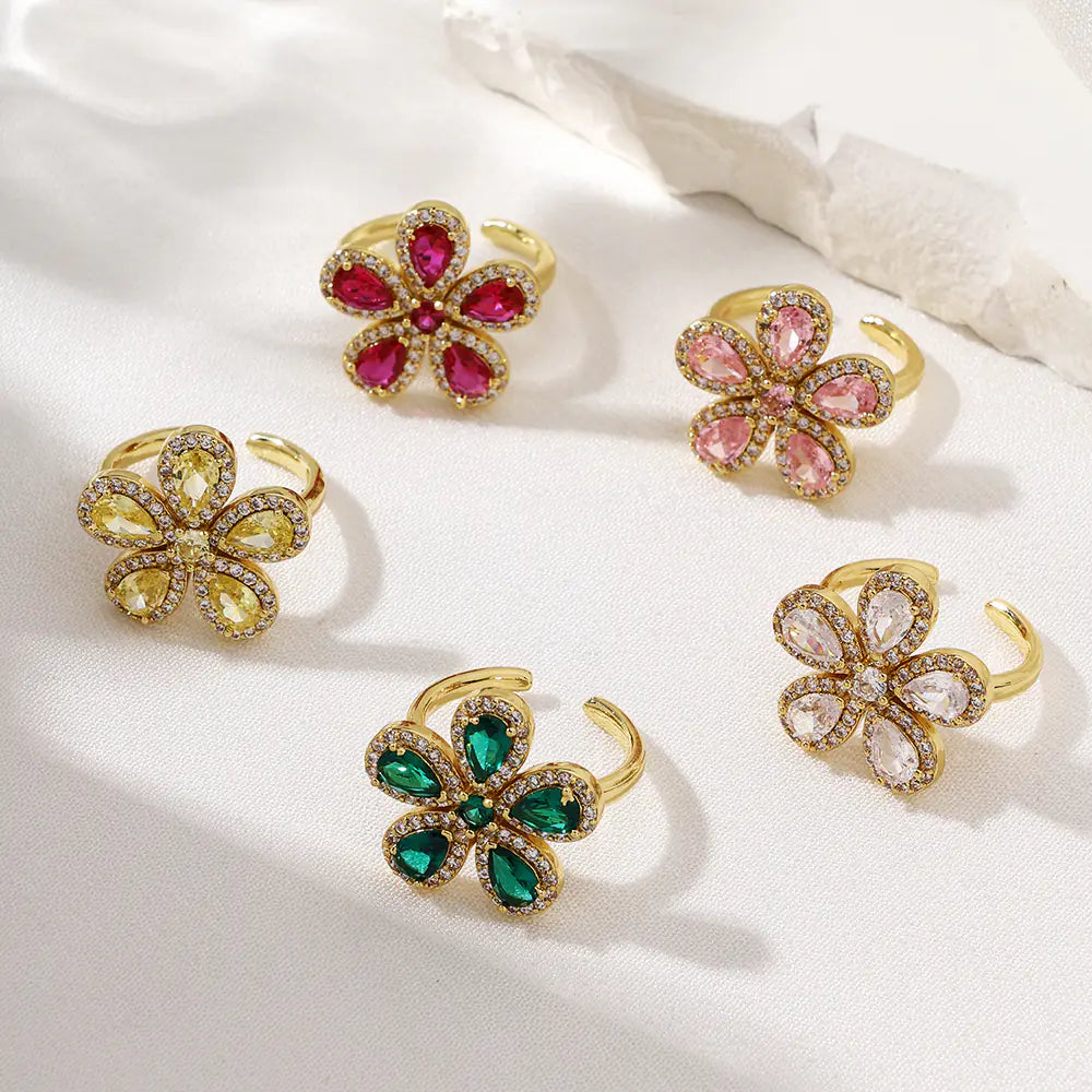 Brass CZ Flower Styles Ladies Rings