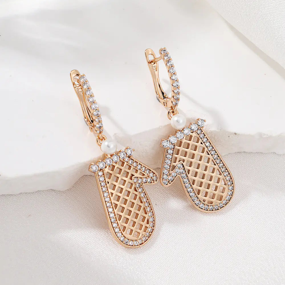 Grid Pearls Inlaid Diamonds Christmas Earrings