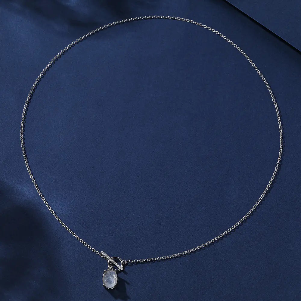 New 925 Sterling Silver Moonstones CZ Necklace Chain