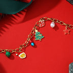 Vintage Stainless Steel Christmas Enamel Necklace