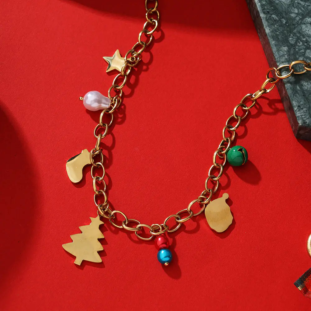 Vintage Stainless Steel Christmas Enamel Necklace