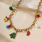 Vintage Stainless Steel Christmas Enamel Necklace