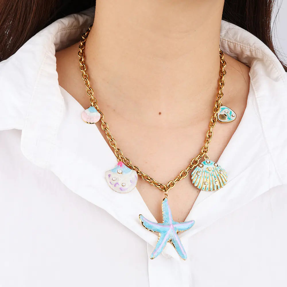 Blue Seastar Design Stainless Steel Necklace