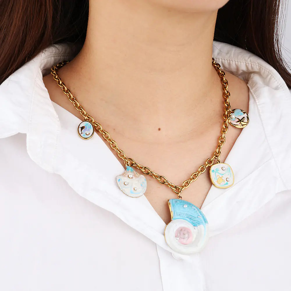 Blue Conch Design Stainless Steel Necklace