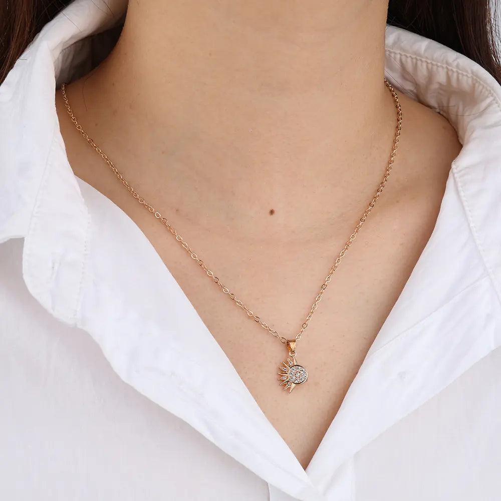 New Fashion Brass CZ Sun Moon Pendant Necklaces