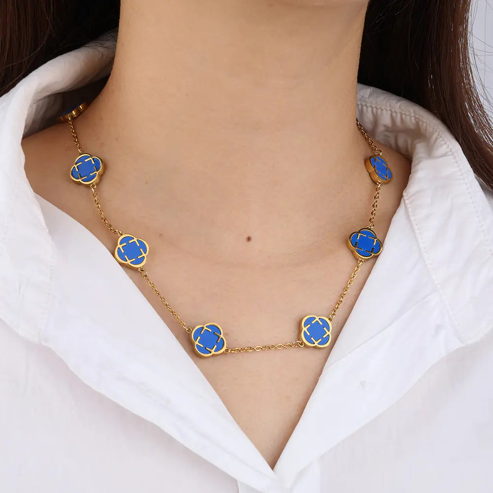 Trendy Vintage Blue Lucky Flower Charm Chain