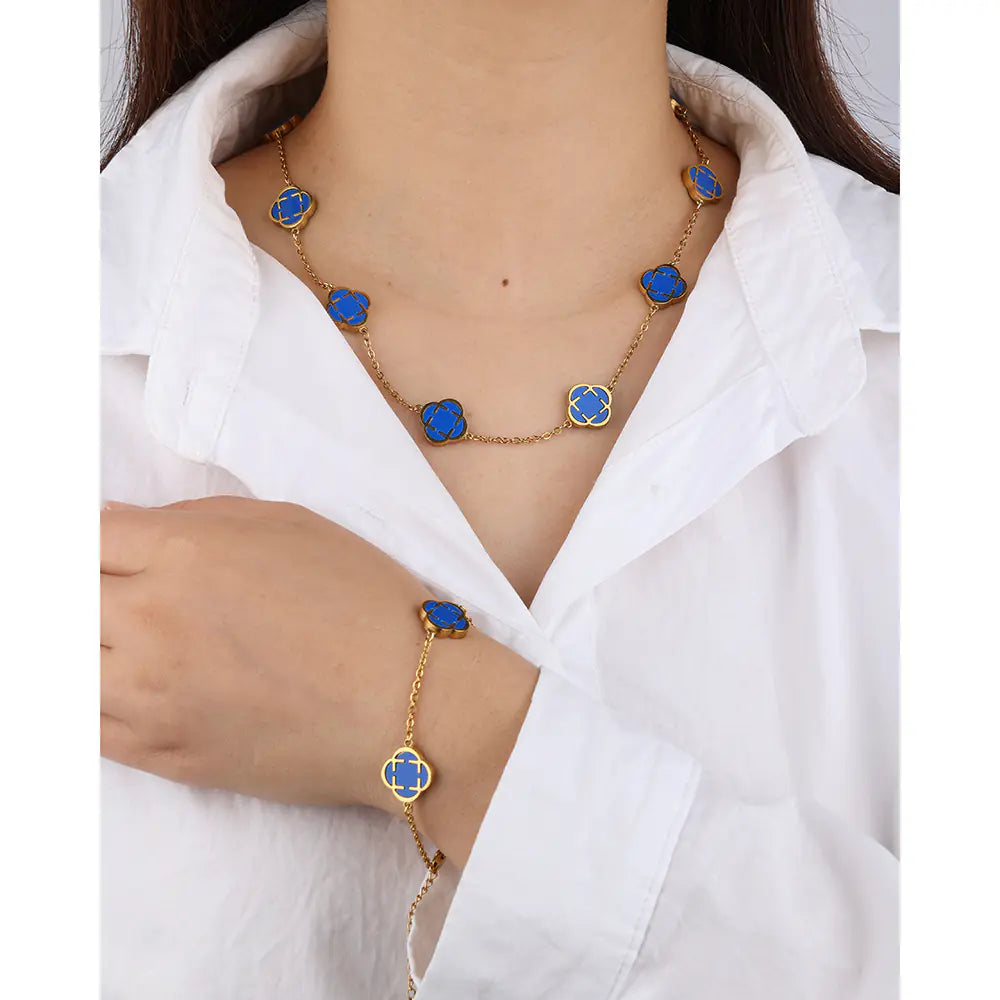 Blue Clover Stainless Steel Bracelet