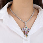 Multi Cutting Colorful Diamond Cross Charm Pendant