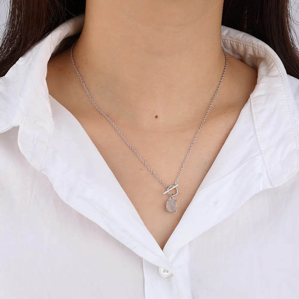 New 925 Sterling Silver Moonstones CZ Necklace Chain