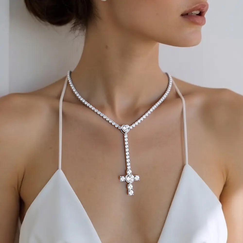 Fashion Brass CZ Cross Pendant Necklaces