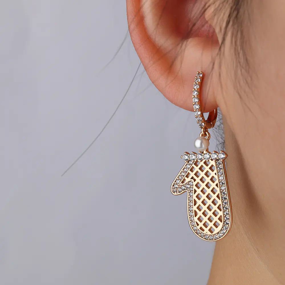 Grid Pearls Inlaid Diamonds Christmas Earrings