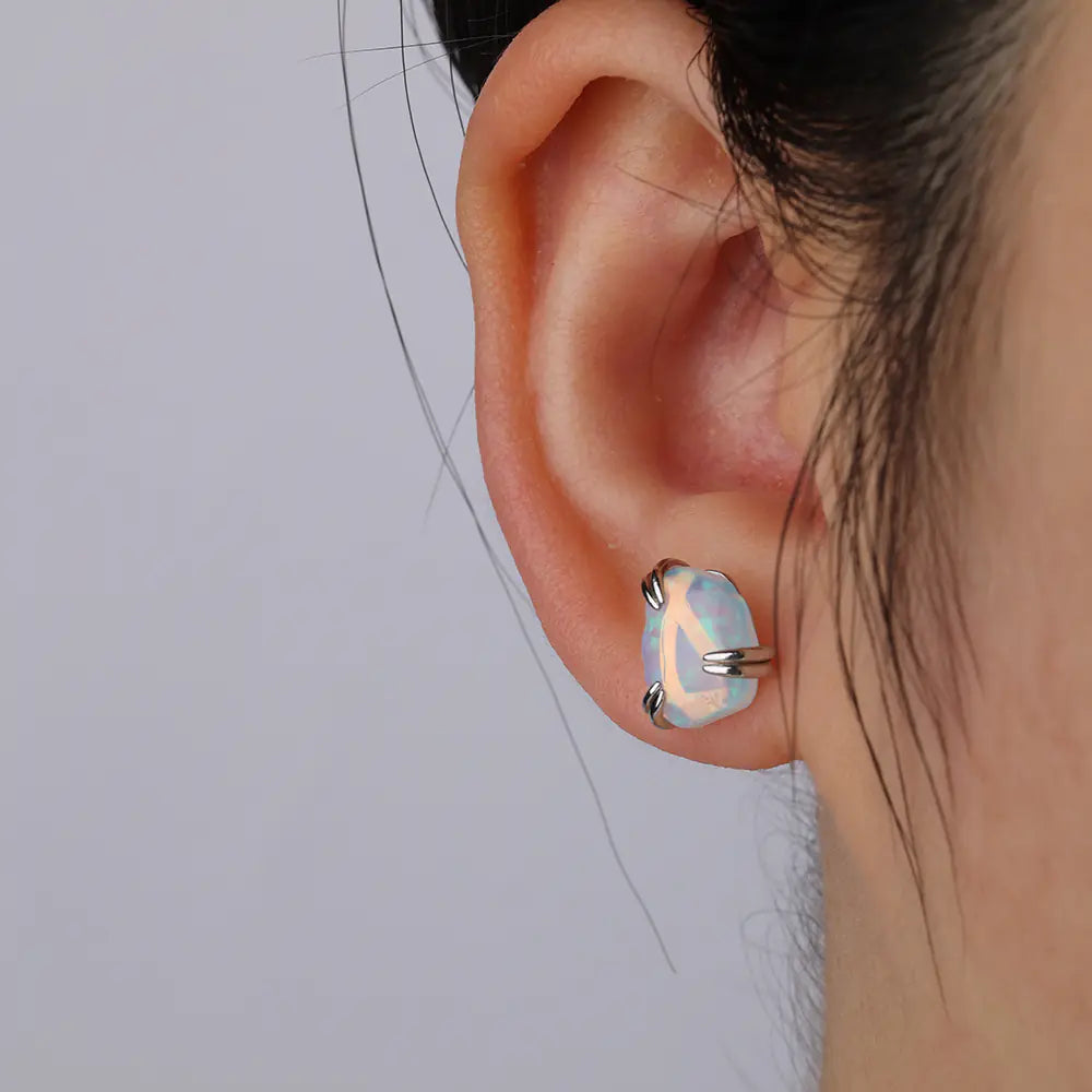 925 Sterling Silver Irregular Fire Opal Earrings