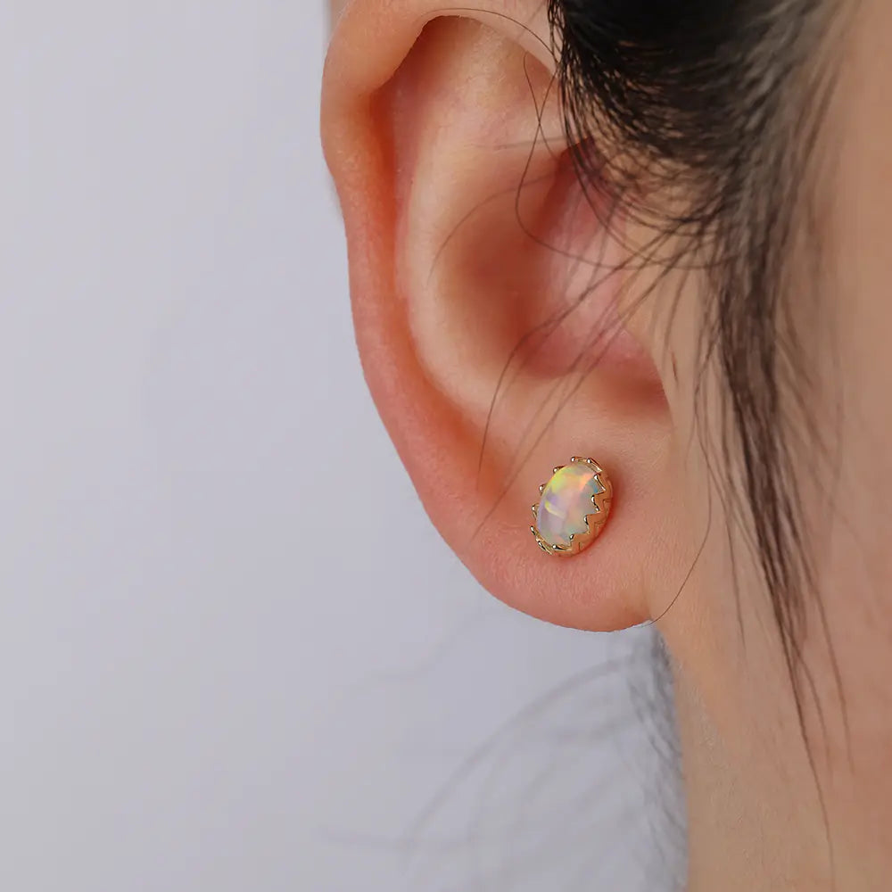 S925 Egg Shape Design Opal Earrings Supplier