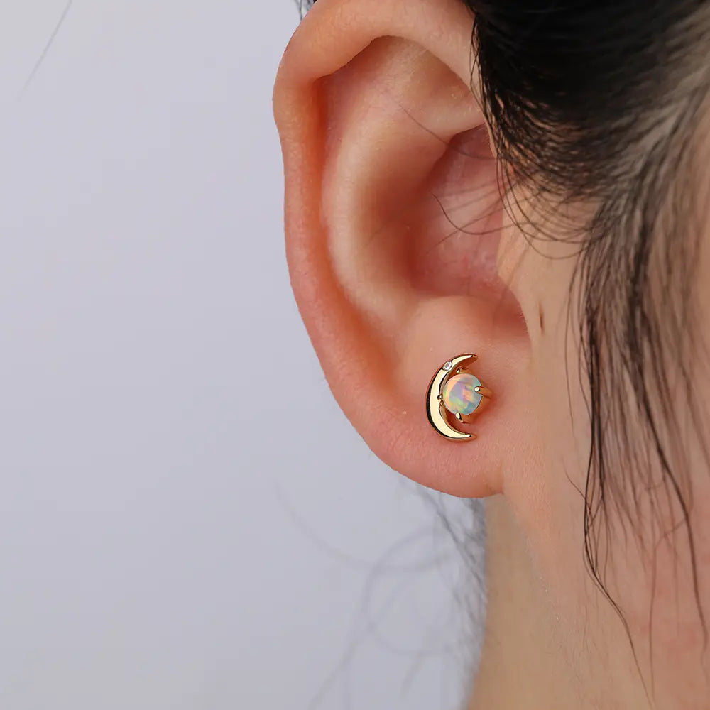 S925 Moon Design Opal Vintage Earrings