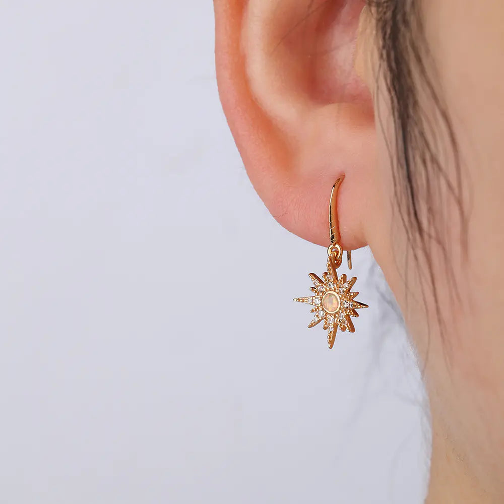 S925 Sun Design Opal Vintage Earrings