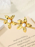 Waterproof Chunky Studs Flower Gold Earrings