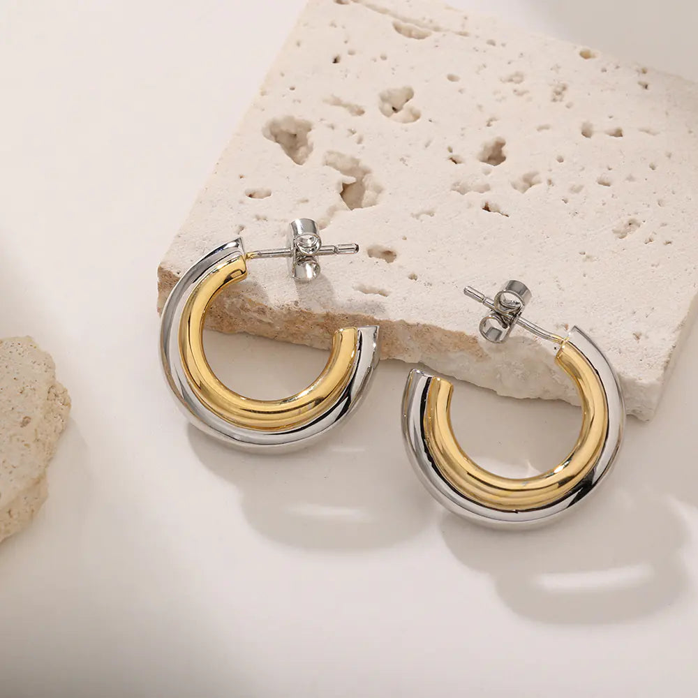 New Fashion 925 Sterling Silver Two-Tone Stud