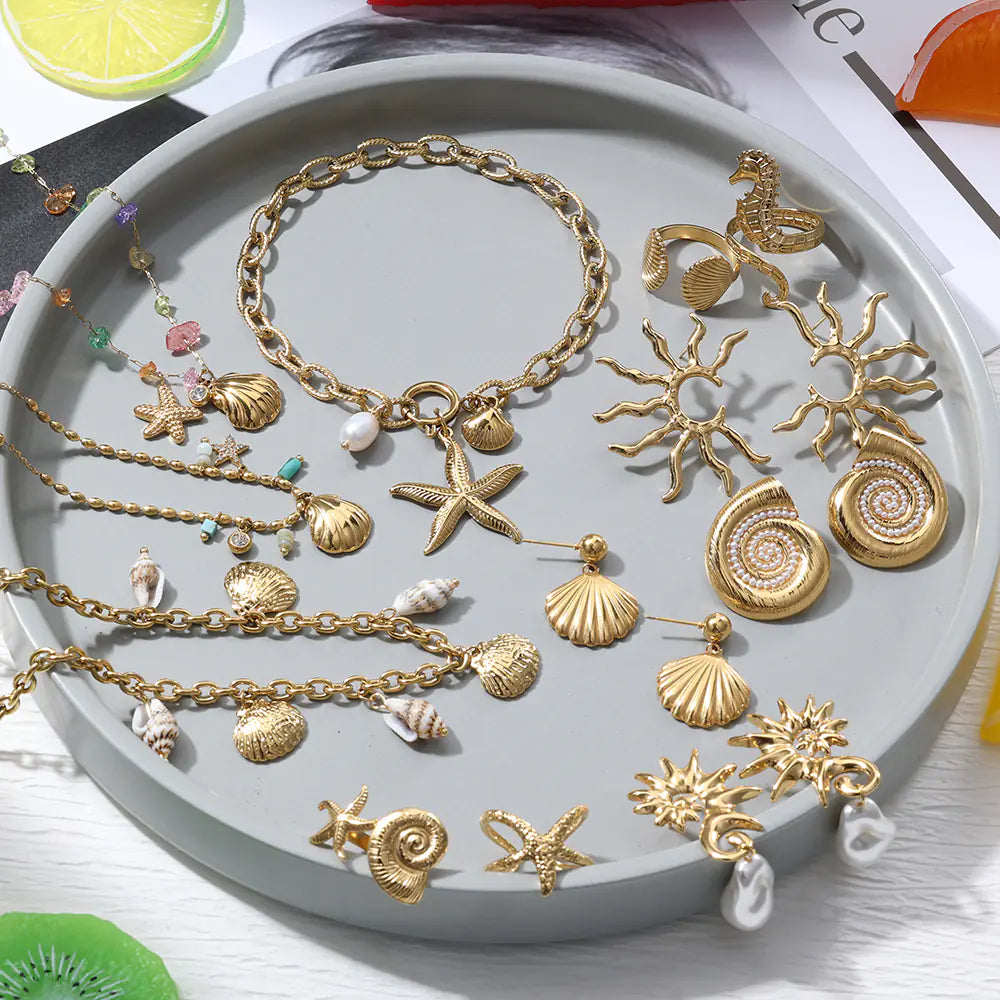 Waterproof Pvd Plated Shell Shape Earrings
